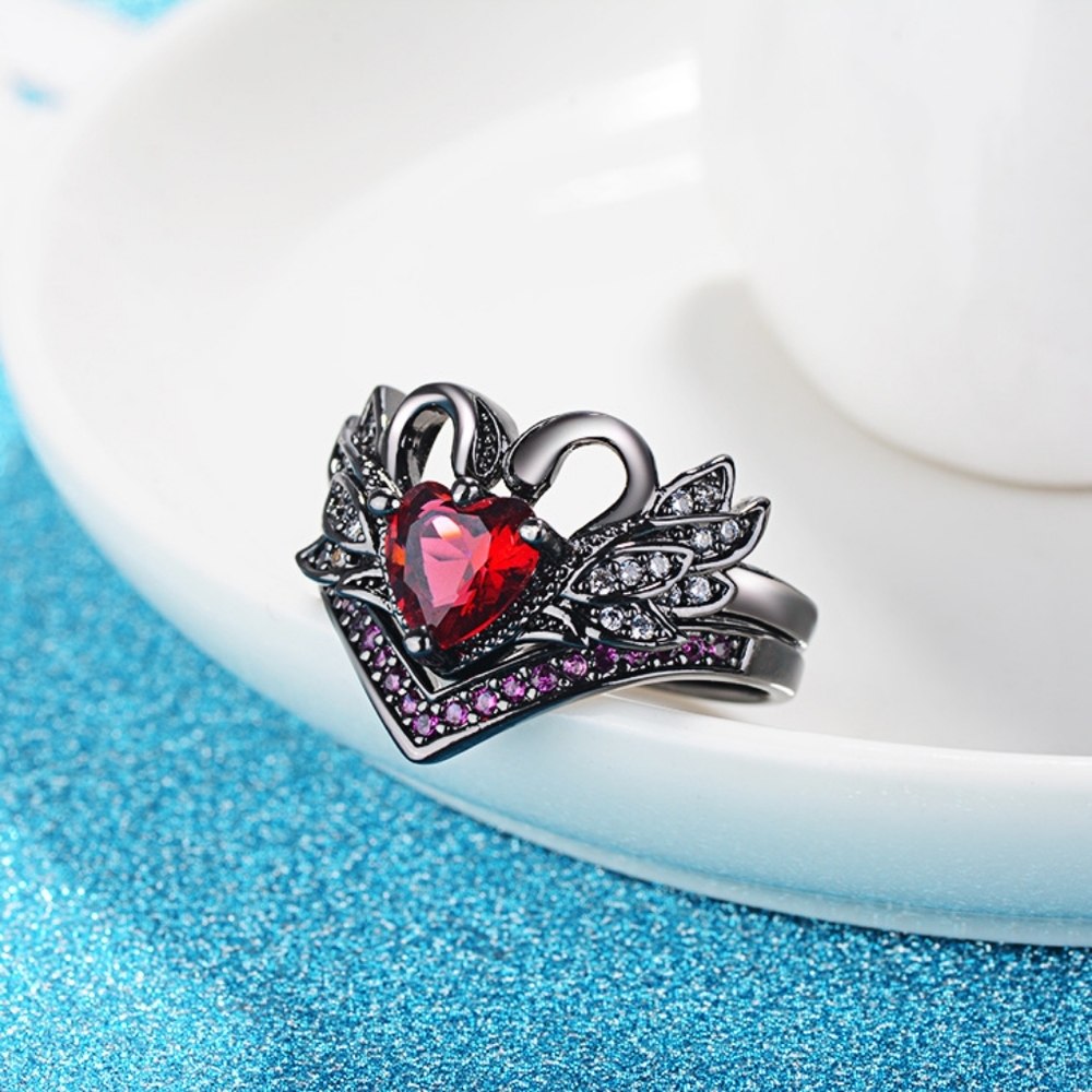 Black Gold Sterling Silver Heart Stacked Ring